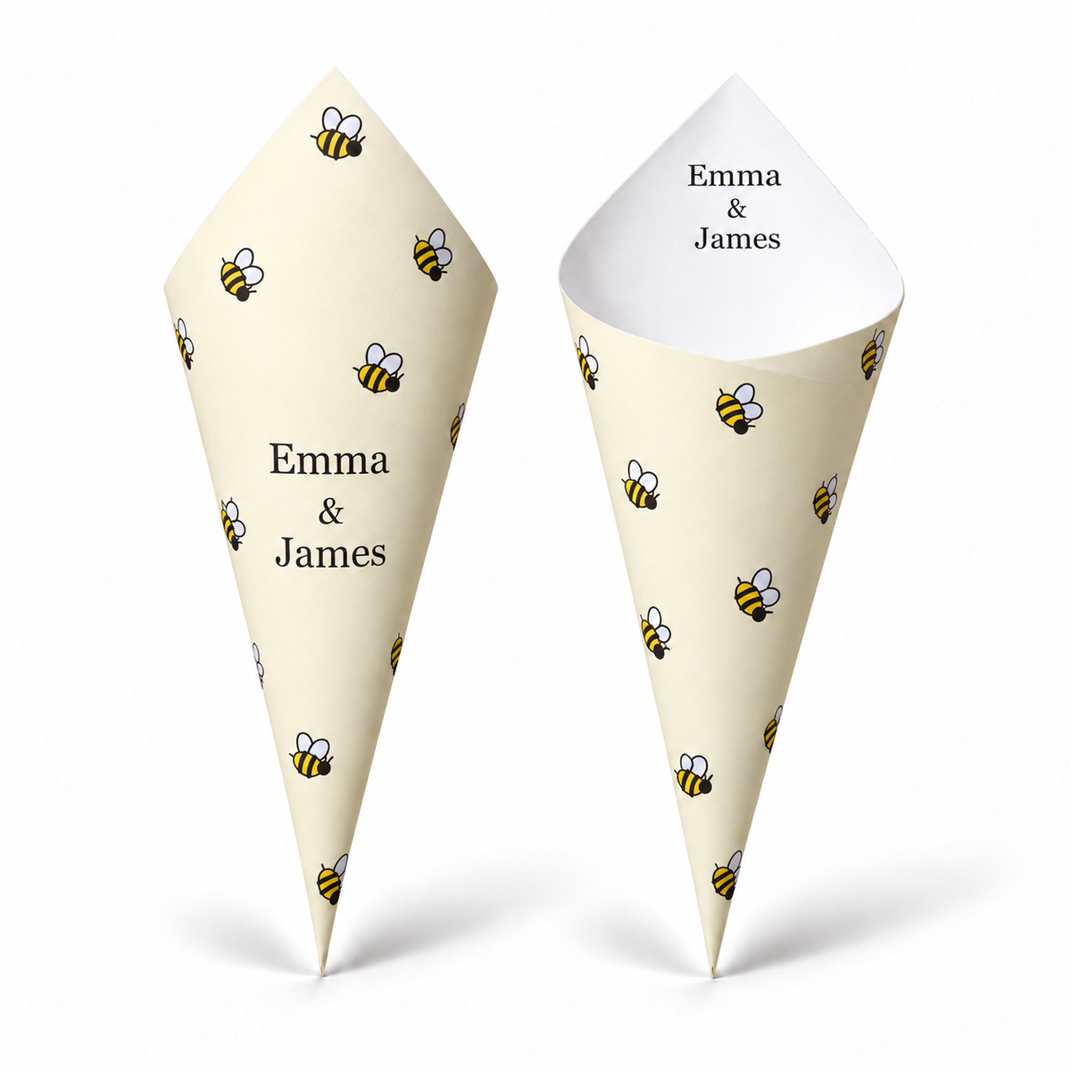 20 - Bumblebee Personalised Confetti Cones With Holder + 2L of Petals