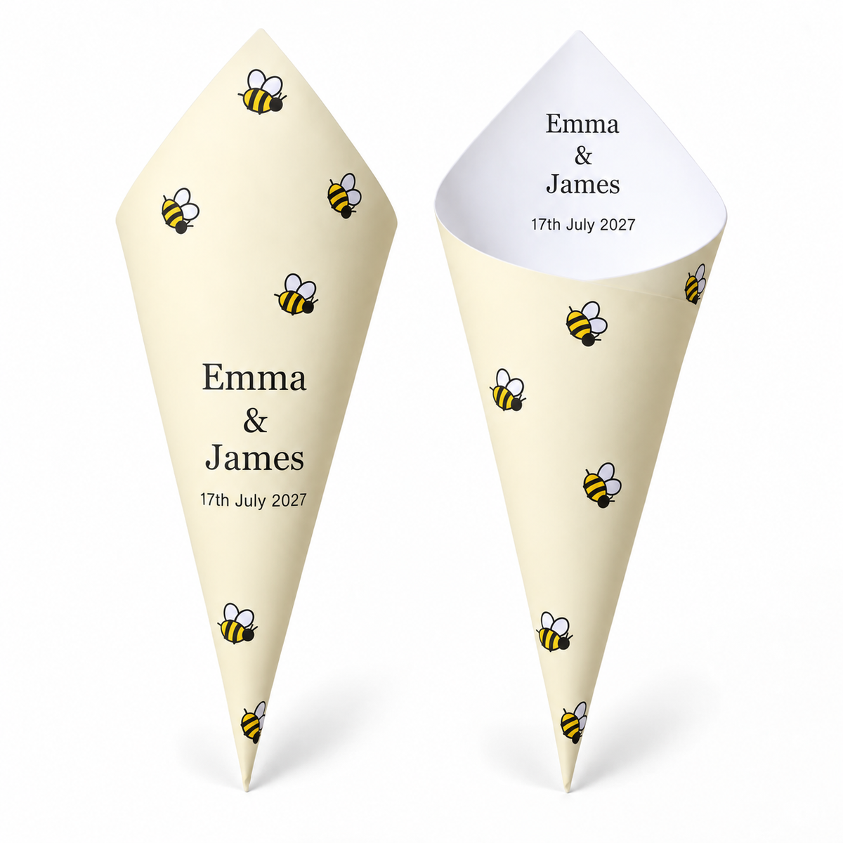 20 - Bumblebee Personalised Confetti Cones With Holder + 2L of Petals