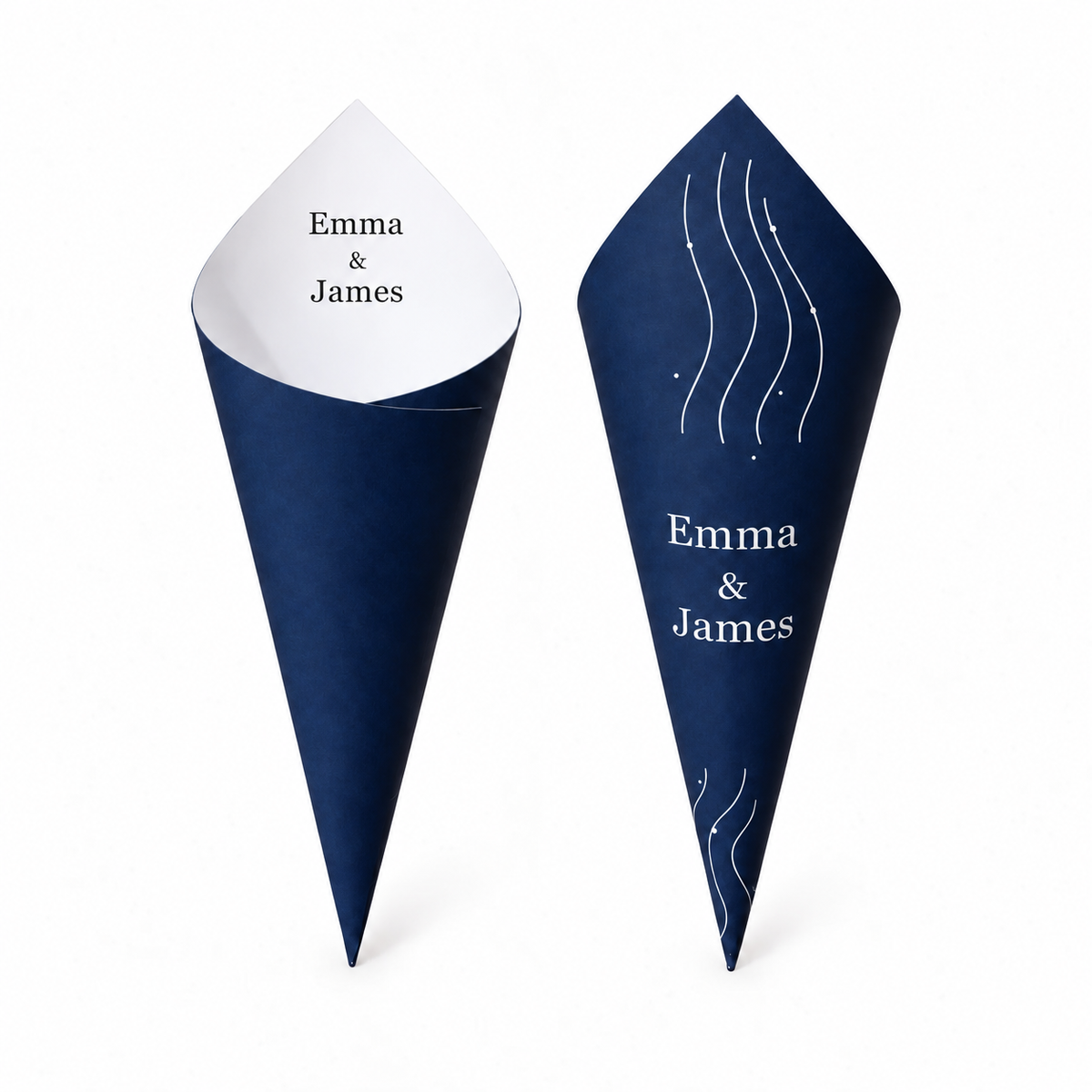 20 - Oxford Blue Personalised Confetti Cones With Holder + 2L of Petals