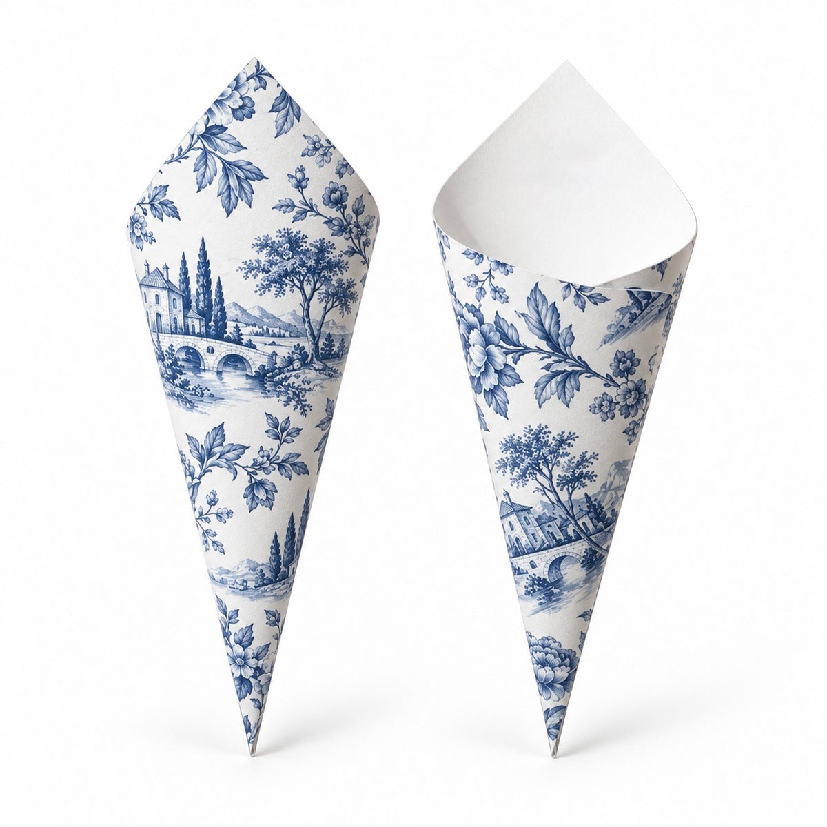 20 - Blue Toile Confetti Cones With Holder & 2L of Petals