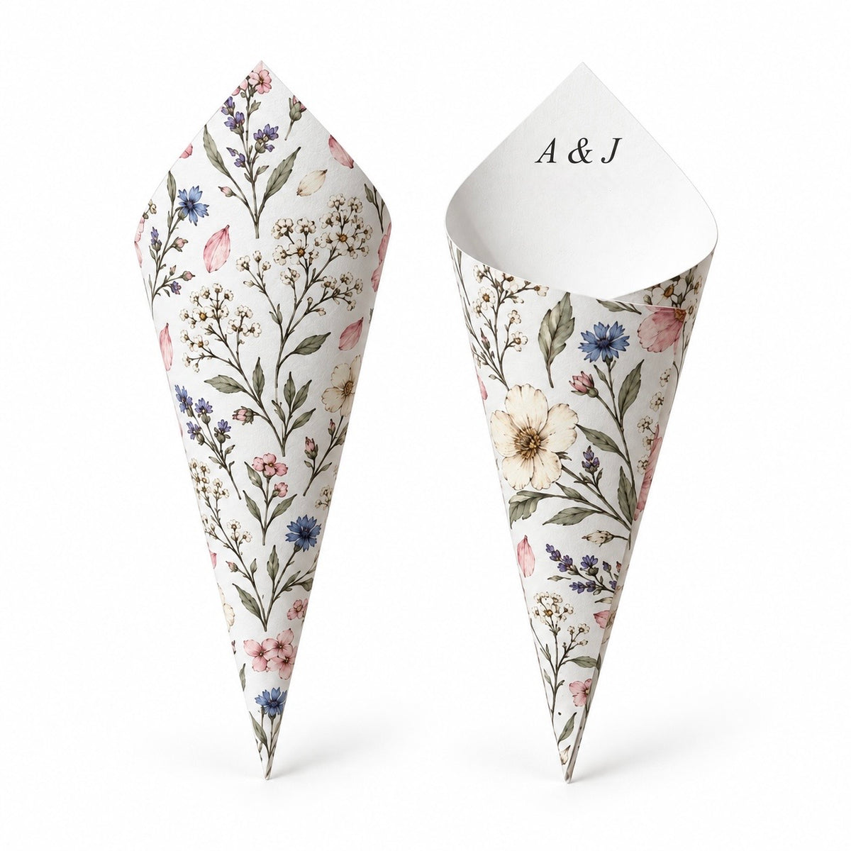 20 - Wildflower Personalised Confetti Cones With Holder + 2L of Petals