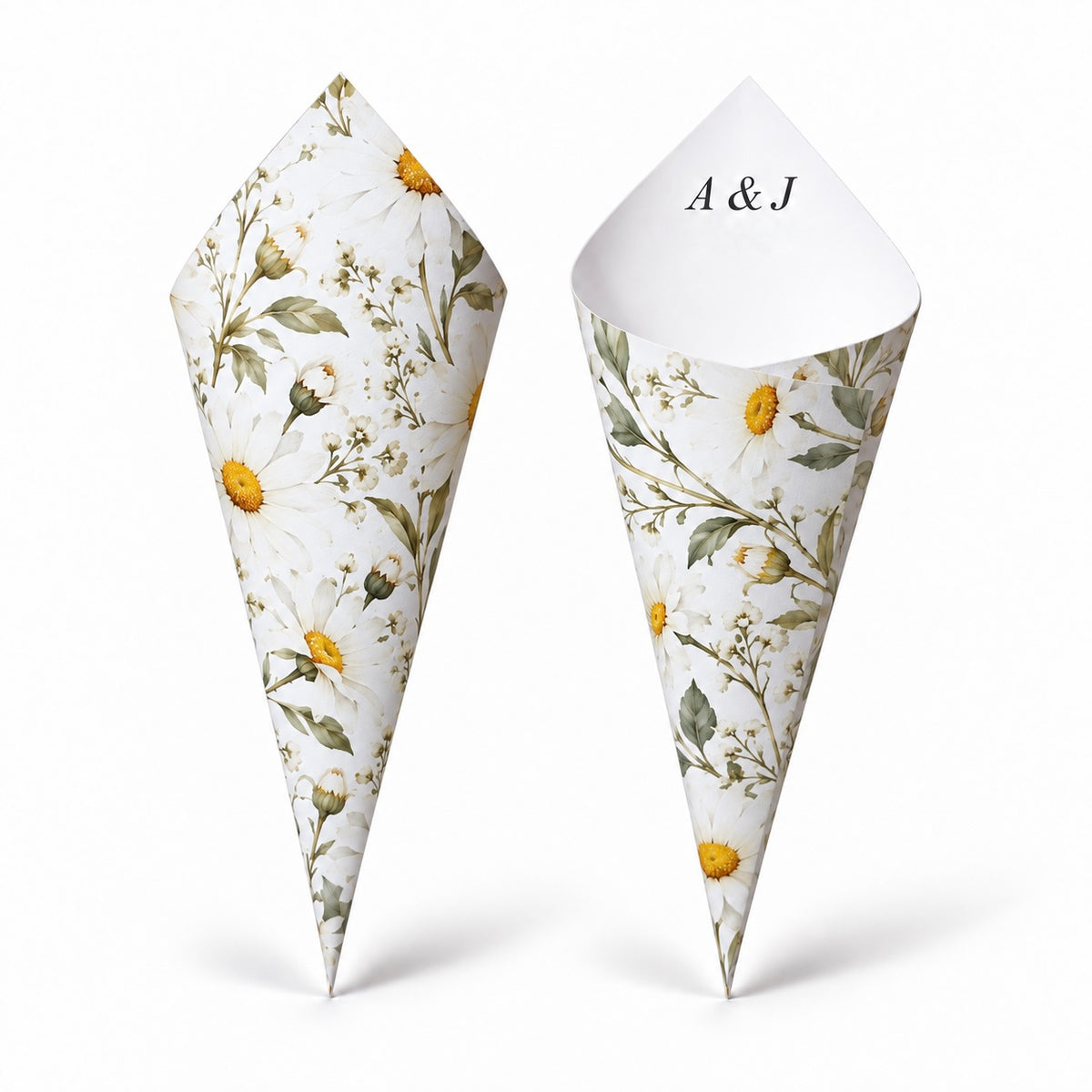 20 - Daisy Personalised Confetti Cones With Holder + 2L of Petals