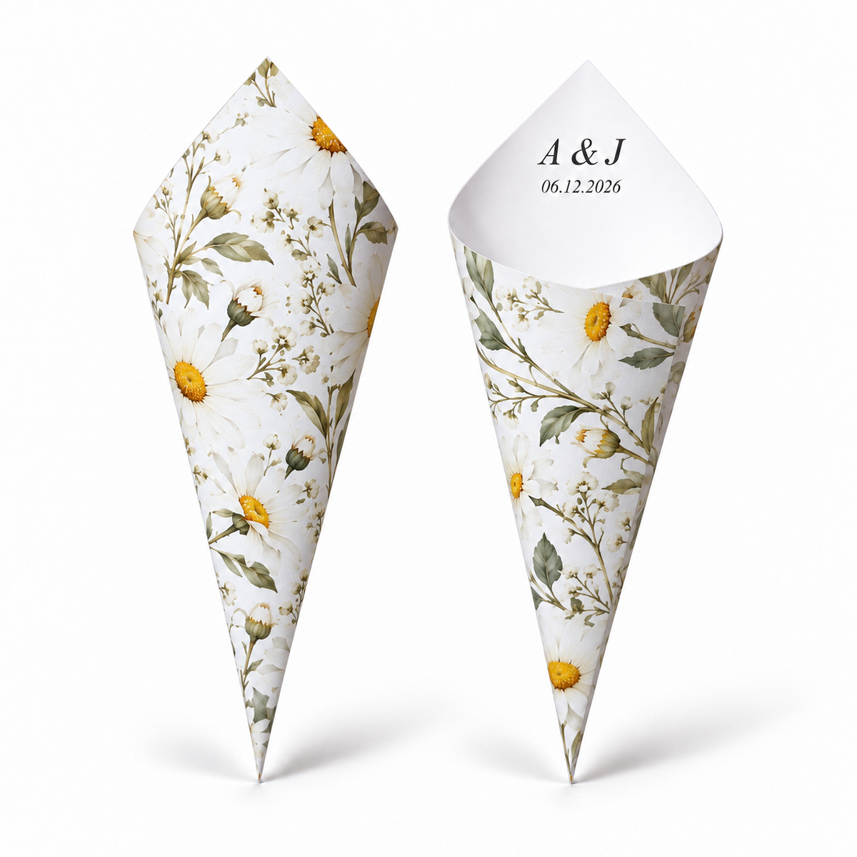 20 - Daisy Personalised Confetti Cones With Holder + 2L of Petals