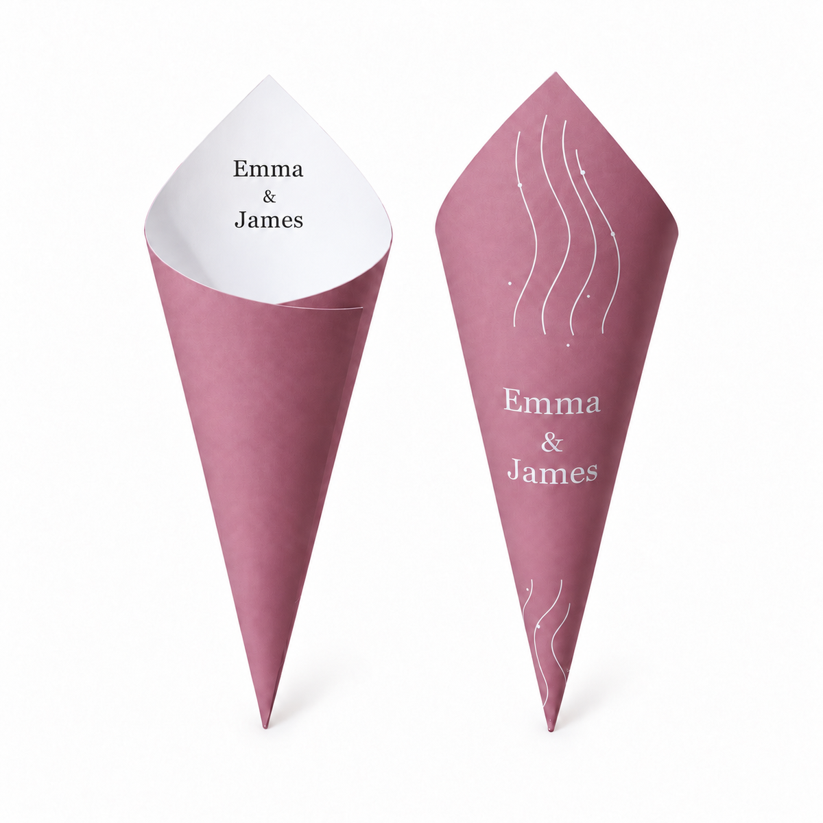 20 - Dusty Rose Personalised Confetti Cones With Holder + 2L of Petals