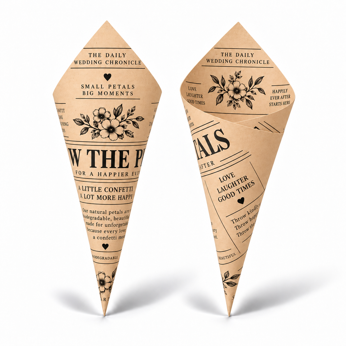 20 - Newspaper Confetti Cones With Holder & 2L of Petals