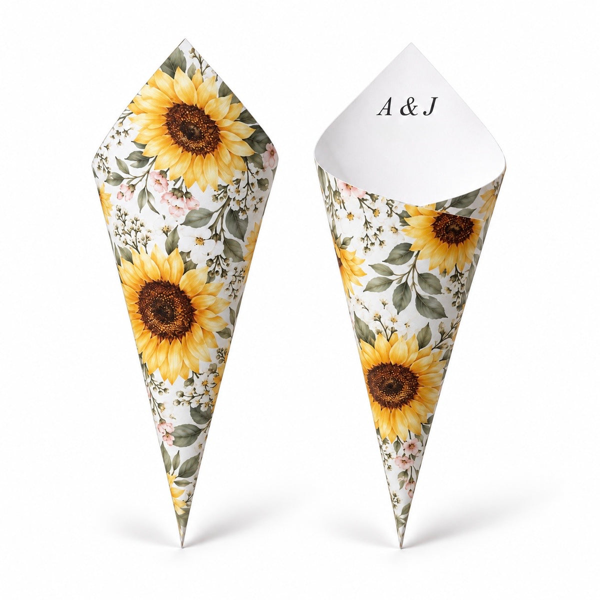 20 - Sunflower Personalised Confetti Cones With Holder + 2L of Petals